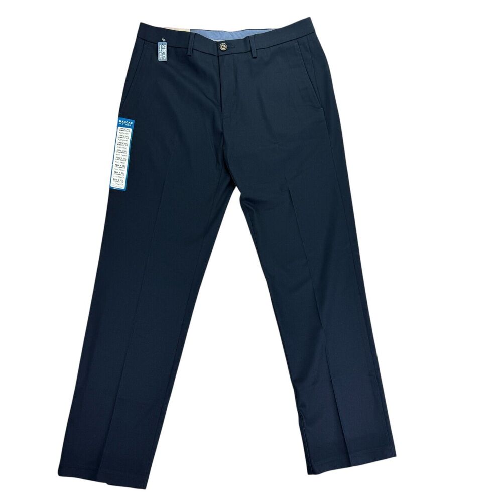 Haggar Mens Premium No Iron Khaki Straght Fit Stretch Dress Pants Navy 32x30